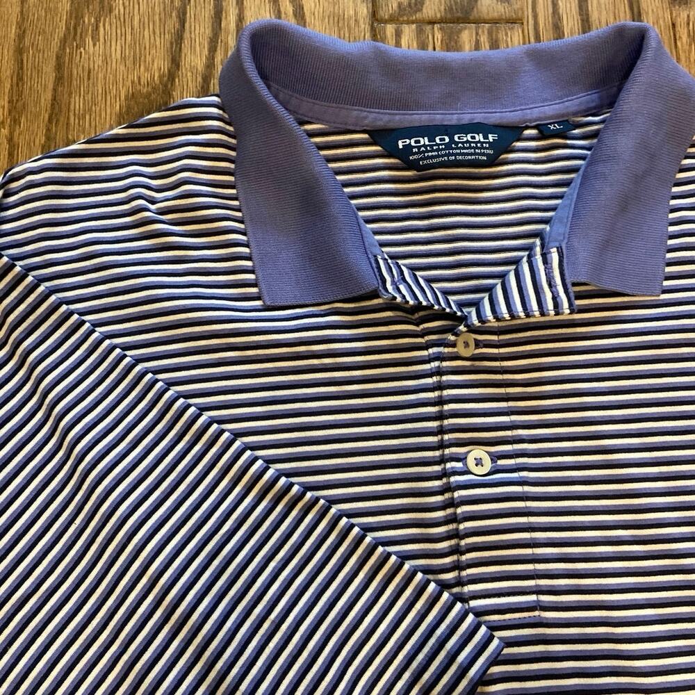 Polo Golf Ralph Lauren Polo Shirt XL Blue White Striped‎ Pro Fit Pima Cotton